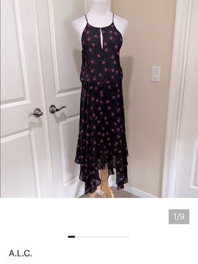 A.L.C. Black Maxi Dress with Pink Floral Accents